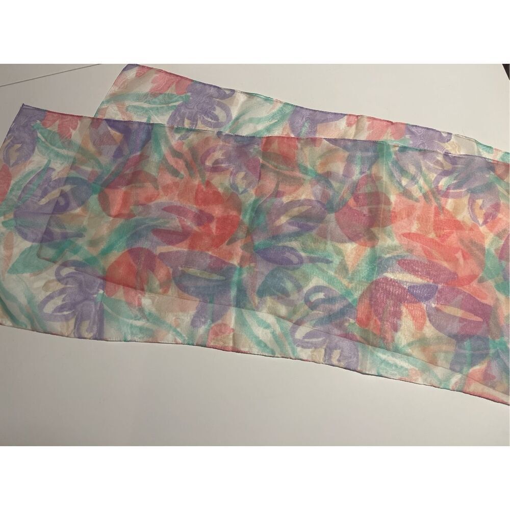 Lot of 4 Vintage Scarf Lot Avon Red Blue Purple Park Scene - Picture 7 of 12